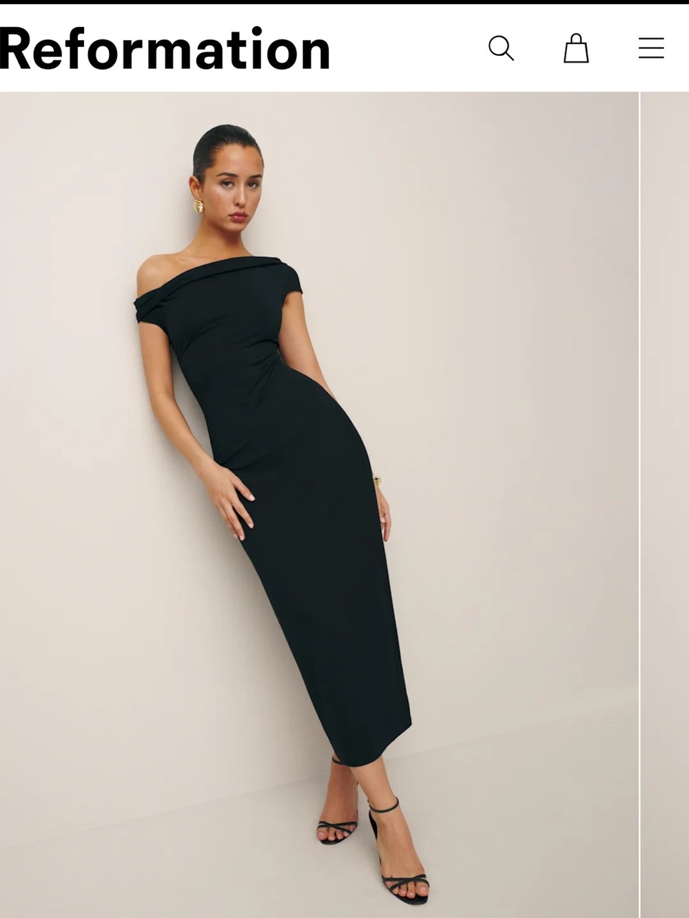Reformation Off-Shoulder Black Midi Dress